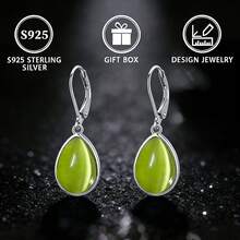 1 Par de Brincos Pendentes de Ágata Verde Sintética Simples em Gota d'Água de Prata Esterlina 925 para Mulheres - Prata - Visão 1