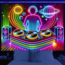 Versatile Glow-In-The-Dark DJ Neon Tapestry For Living Room, Bedroom, Game Room & Parties - Space Music Art - Multicolor - View 3