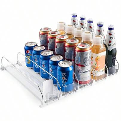 Dispenser For Refrigerator Automatic Pusher Glide, Fridge Bottle Rack Drink Organizer, SelfPushing Width Adjustable Beverage Storage Holds Up To 2025 Cans Size41.5cm38cm8.5cm