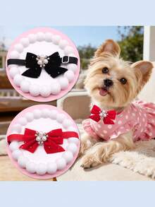 2pcs Plush Bow Tie, Suitable For Decoration Of Small And Medium-Sized Dogs And Cats. Adjustable Bow Tie Collar, Perfect For Winter And Pet Clothing Accessory Decoration - Multicolor - View 6