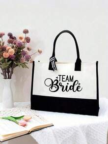 新娘手提包和化妆包套装，新娘印花拉链化妆包，个性化新娘礼物，适合婚礼、新娘送礼会、单身派对、订婚、蜜月、送给闺蜜的礼物、新娘纪念品 - 彩色 - 查看 3