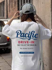 女士浅灰色字母印花短袖T恤，夏季款 - 白色 - 查看 3