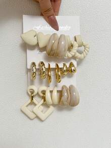 1-5对随机心形复古硬币亚克力夸张时尚耳环套装，盲盒组合，母亲节、情人节、圣诞节、新年礼物，日常佩戴 - 彩色 - 查看 3