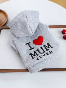 1pc Pet Clothes, Dog Cat Apparel, Happy Puppy Small Dog Casual Fashion Cute Comfortable "I Love Mom" Sweatshirt - Grey - View 14