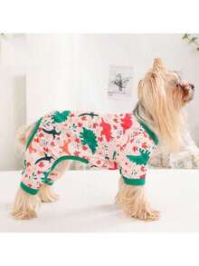 Ropa para perros con estampado de dinosaurios de dibujos animados de colores, suave y cómoda ropa de estar en casa, adecuada para perros pequeños como poodle, maltés, schnauzer, corgi, ropa para las 4 patas, para todas las estaciones - Rosa - Ver 8