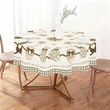 1pc Muted Easter Bunny Round Tablecloth, Colorful Egg & Floral Soft Decor For Dining Room, Home, Washable, Suitable For Daily Use, Easter Party, Outdoor Picnic - 100% Polyester - Multicolor - View 4