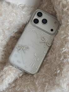 闪亮粉末梦幻立体蝴蝶结手机壳，轻奢时尚个性化防摔保护壳，兼容苹果17/苹果17 Pro Max/苹果16 Pro Max/苹果15 Pro/苹果14/苹果13/12/11，适合作为圣诞礼物送给家人/朋友/姐妹/女友。 - 無色 - 查看 3