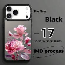 Personality Cartoon Pink Rose Flower For IPhone 17/16/15/14/13/12 Pro Max/Plus/Air With Fashion Full-Cover Protective Case Anti-Fall And Anti-Slip TPU Soft Case Creative Dopamine Color Mobile Phone Case Matching Cute Rose Pattern Romantic Culture Valentine's Day Technology Multiple Color Options - Transparent Silvery - View 1