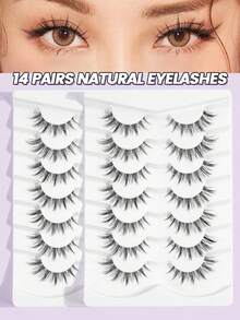 7 Pairs Natural Criss-Cross Full Head False Eyelashes, Transparent Eyelash Stem, Suitable For Daily Wear, Cartoon Style, Travel Essential - 黑色 - 查看 2