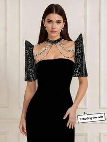 Amyenjoylife 现代菲律宾风蝴蝶袖可拆卸袖时尚优雅女士露肩上衣（不含裙子） - 黑色 - 查看 1