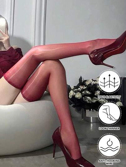 Medias altas de muslo con efecto brillante de caballo | Alta elasticidad | Efecto adelgazante | Anti-enganches | Artículo básico para chicas sexys