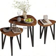 Mesa de Noche para Lámpara y Decoraciones. Set de 3 Mesas de Centro para Sala o Recamara Estilo Industrial. Mesa Auxiliar Anidada Parga de Madera MDF. Nesting Table - por defecto - Ver 2