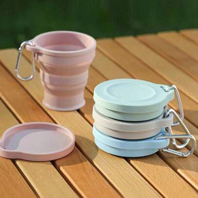 2pcs/Set Outdoor Silicone Collapsible Cup, With Carabiner, 6.09 Oz Creative Portable Retractable Rinsing Cup, Suitable For Travel, Outdoor Sports, Foldable Rinsing Cup With Lid And Cover, Silicone Folding Cup, Portable Retractable Cup With Lid, Travel Rinsing Cup, Foldable Leak-Proof Portable Sports Travel Rinsing Water Bottle, Suitable For Outdoor Hiking Camping, Camping Equipment, Camping Essentials