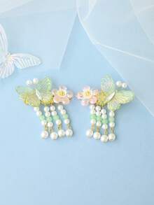 2pcs Cute Sweet Bow Hairclips With Tassel, Suitable For Bride And Bridesmaid Headpieces, New Butterfly Hair Clips Headpiece - Multicolor - View 8