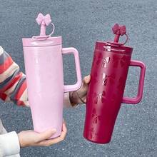 1pc 1200ml Stainless Steel Insulated Tumbler, Large Capacity With Handle, Double Drinking Mouth, Keeps Hot/Cold, Car Cup, Couple Gift - Multicolor - View 12