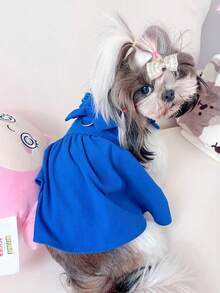 1pc Pet Dress With Hair Clip & Leash Ring, Lightweight Corduroy Ruffle Sleeve Bow Strap Dress, Suitable For Small Dogs, Suggest Ordering One Size Up - Multicolor - View 3