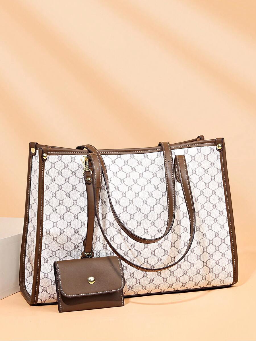 复古时尚别致小众单肩腋下印花高品质女士通勤手提包 - 白色 - 查看 1