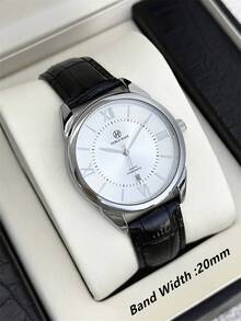 Đồng hồ Pablo Raez 1 chiếc, kiểu dáng đơn giản, đồng hồ đeo tay doanh nhân chính hãng dành cho quý ông, thép không gỉ, màu bạc sang trọng không gỉ, dây da microfiber đen mềm mại và thoải mái, thiết kế vạch chỉ giờ La Mã thời trang, hiển thị ngày, chống nước 50M, thương hiệu nổi tiếng. - Bạc - Xem 3