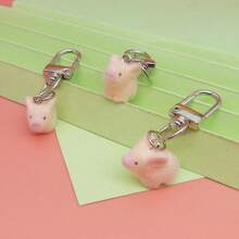 1pc Fluffy Cute Pink Pig Keychains Sheep Capybara Otter Resin Mini 3D Animal Key Ring Holder Bag Charms Car Pendants Gift - 彩色 - 查看 4