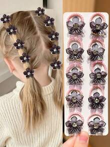 10个装多色花朵发圈，饰有水钻和花朵，是送给女孩的完美礼物，高弹耐用，适合旅行和日常发型，返校季必备 - 彩色 - 查看 9