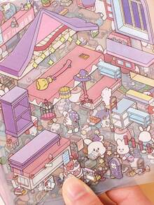 1 Set Miniature Scene Sticker Collection, 3D Stereoscopic House & Landscape Sticker Book, Creative Children DIY Handmade Collage - Multicolor - View 7