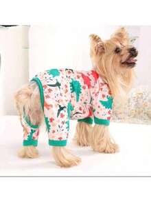 Ropa para perros con estampado de dinosaurios de dibujos animados de colores, suave y cómoda ropa de estar en casa, adecuada para perros pequeños como poodle, maltés, schnauzer, corgi, ropa para las 4 patas, para todas las estaciones - Rosa - Ver 5