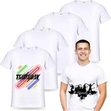 5 Pcs Unisex Sublimation Shirts Bulk Blank Polyester Shirt White Crew Neck Short Sleeve Women Men Adult KidA Valentine's Day IZLZ - 白色 - 查看 7