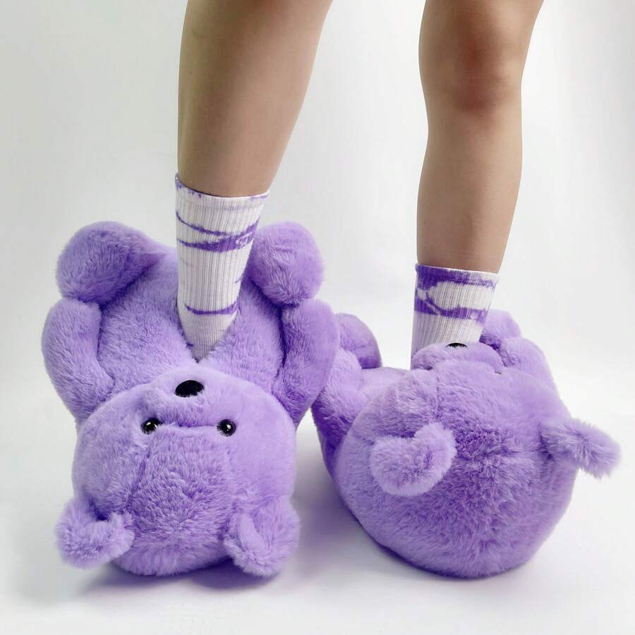 One Size Fits All, Suitable For Both Men And Women.,Teddy Bear Slippers,A Pair Of Fun And Quirky Cartoon-Themed Closed-Toe Slippers, Fun Men's Slippers, Women's Slippers, Couple Slippers, Warm Slippers, Indoor Slippers, Closed-Toe Shoes, Cute Cartoon Bear Role-Playing Shoes, Party Shoes, Fun Shoes, Quirky Shoes, Creative Shoes, Avant-Garde Cartoon Shoes, Women's Flat Home Slippers, Women's Cartoon Creative Home Slippers, Niche Design Shoes, Fashionable Home Shoes. - Màu tím - Xem 1