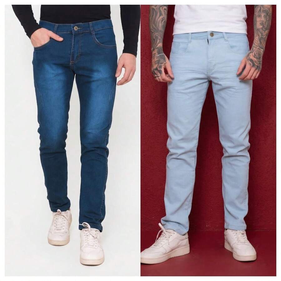 Kit Of 2 Men's Jeans With Lycra – Basic, Comfortable And With A Perfect Fit | Premium Stretch Fabric | Ideal For Everyday Wear - azul+cralo - 查看 1