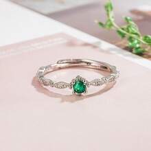 Women's Solitaire Ring With Emerald Green Graduation Stone, 18K Gold Plated Or 925 Silver - 銀色 - 查看 3