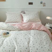 Cotton Floral Duvet Cover Queen Pink White Floral Bedding Sets Vintage Style Garden Floral Comforter Cover Boho Flower Botanical Duvet Cover Girls Women Aesthetic Queen Duvet Cover With Zipper Ties Variant 4 - A# 粉紅色花朵 - 查看 1