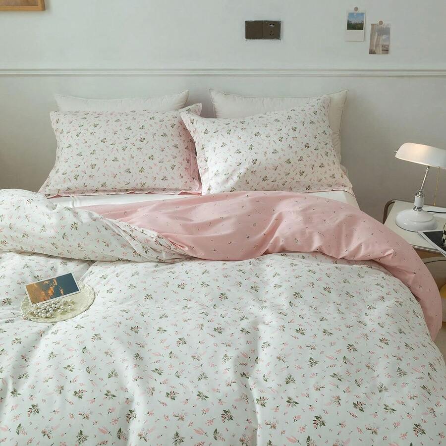 Cotton Floral Duvet Cover Queen Pink White Floral Bedding Sets Vintage Style Garden Floral Comforter Cover Boho Flower Botanical Duvet Cover Girls Women Aesthetic Queen Duvet Cover With Zipper Ties Variant 4 - A# 粉紅色花朵 - 查看 1