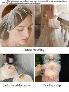 1件梦幻丝滑纯色珍珠薄纱，可用于制作婚礼头饰、甜点桌布、DIY服装面料 - 彩色 - 查看 7