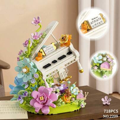 Material ABS de înaltă calitate cu peste 700 de bucăți, serie de piane cu blocuri de construcție pentru adulți - model complex de pian alb și verde, design floral și natural vibrant. Floare veșnică, Casă cu Lună, Decor cu blocuri de construcție în formă de copac înflorit de cireș/Set de blocuri de construcție în ghiveci cu flori de cireș, Set de blocuri de construcție în ghiveci cu flori de cireș violet și roz, Set de blocuri de construcție în miniatură, Jucărie căsuță în copac în miniatură în ghiveci, Potrivită pentru cadouri de Anul Nou/Ziua Recunoștinței/Crăciun/Ziua de naștere, Potrivită pentru cadouri de femei, Decor pentru casă.