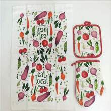 3Pcs/Set Guante de de Microondas Antiescaldadura con Estampado de Flores y Frutas, Almohadilla de Aislamiento, Toalla deé, Herramientas de Repostería - estilo 8 - Ver 5