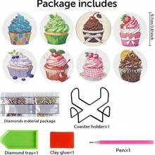 8pcs/Set DIY Diamond Painting Coasters, Elegant Drink Pattern Coasters, Beverage Coasters With Holders, Anti-Slip And Heat Insulation, Handmade Gift, Mosaic Craft