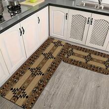 1 Piece Of Bohemian Geometric Pattern Kitchen Item - Made Of Soft, Absorbent, And Non-Slip Flannel Material, Featuring A Vibrant Design In Beige, Brown, And Black. It Is Washable And Serves As A Rectangular Kitchen And Dining Room Decoration, Perfect For Bohemian-Style Kitchen Floors, Rural Farmhouse Decor, Farmhouse Kitchens, Haystacks, And Other Rural Home Decorations - Black - View 8