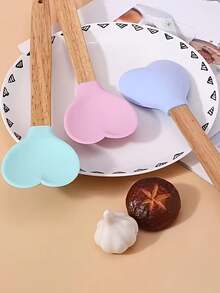 1个硅胶勺 - 耐高温奶油涂抹器、蛋糕搅拌工具、家用烘焙用具、心形果酱刮刀 - 彩色 - 查看 1