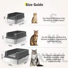 Caja de arena para gatos de acero inoxidable con tapa bandeja de arena de metal de alto lado para gatos pequeños caja de arena de gatito antiadherente y resistente a los olores antifugas de orina - Gris Oscuro - Ver 3