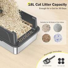 Caja de arena para gatos de acero inoxidable con tapa bandeja de arena de metal de alto lado para gatos pequeños caja de arena de gatito antiadherente y resistente a los olores antifugas de orina - Gris Oscuro - Ver 5
