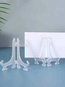 3pcs Foldable Clear Plastic Display Stands, Suitable For Plates, Tablets, Frames, Artworks, Wall Or Desk Decor, Exhibitions, Kitchen Counters, Office Desks, Retail Presentations, Wedding Decorations, For Adults, Collectors, Homeowners, Art Enthusiasts. Also Known As Clear Plastic Hanging Utensil Racks Or Dish Racks. - Clear - View 2