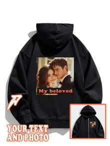 Customized Hooded Sweatshirt For Winter, Personalize With Your Text And Photos Black - Black - View 1