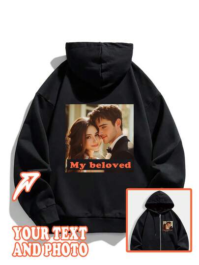 Customized Hooded Sweatshirt For Winter, Personalize With Your Text And Photos Black