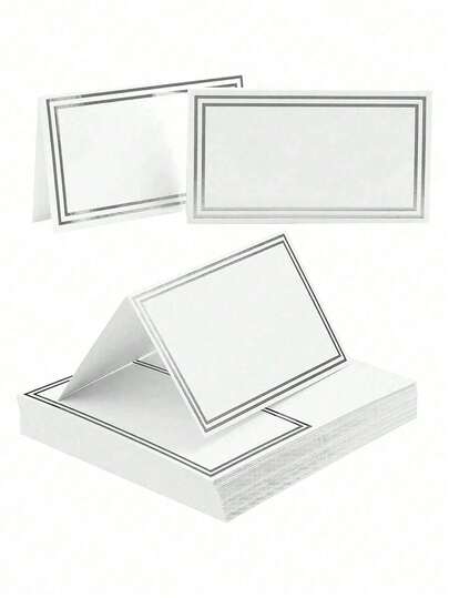 1pc/20pcs/50pcs Silver Foil Name Cards, Wedding Seat Number Cards Decor, Table Cards, Dinner Table Decor Cards, Blank Table Cards, Guest Cards, Silver Wedding Dinner Table Cards, Guest Registration Cards, Wedding Dinner Table Cards, Party Banquet, Decor, Home & Living, Event Party Supplies, Celebration Supplies, Party Identification