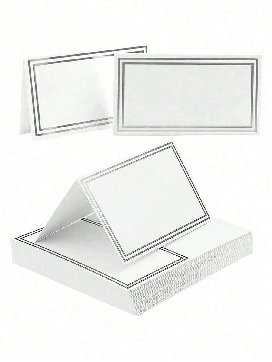 1pc/20pcs/50pcs Silver Foil Name Cards, Wedding Seat Number Cards Decor, Table Cards, Dinner Table Decor Cards, Blank Table Cards, Guest Cards, Silver Wedding Dinner Table Cards, Guest Registration Cards, Wedding Dinner Table Cards, Party Banquet, Decor, Home & Living, Event Party Supplies, Celebration Supplies, Party Identification - Silver - View 1