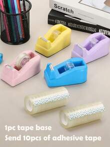 1pc Macaron Color Tape Dispenser, Small Packaging Tape, Student & Office Supplies Tape Cutter, Suitable For Office Supplies, Desktop Accessories, School Supplies, Planning Supplies, Stationery, Study Essentials - Multicolor - View 1