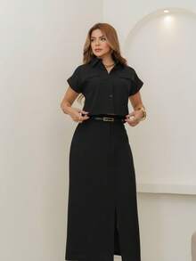 YING ZI Women's Tailored Blouse And Midi Skirt Set By Marrant - 黑色 - 查看 2