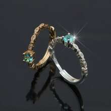 Women's Solitaire Ring With Emerald Green Graduation Stone, 18K Gold Plated Or 925 Silver - 金色 - 查看 7