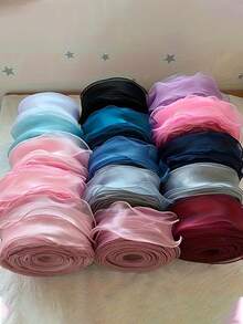 1 rolă de 10 yarzi, organza, panglică satinată cu margini ondulate granulare - panglică decorativă pentru buchete de nuntă de culoare solidă, potrivită pentru buchete lucrate manual, margini decorative pentru copt tort de ziua de naștere, împachetare cadouri, decorațiuni pentru petreceri, aranjamente florale, verde deschis/alb/roz/violet/vișiniu, panglică cadou - Multicolor - Vizualizare 10