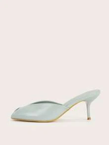 极简时尚蓝色露趾无后跟细高跟凉鞋，夏季穿搭 - 淺藍色 - 查看 2